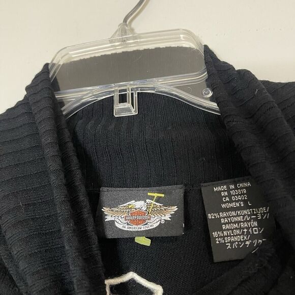 Harley Davidson knit long sleeve logo turtle neck black sweater womens large - Picture 5 of 5